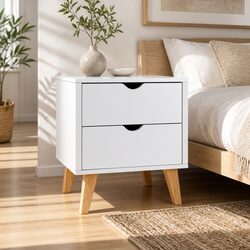 Specifications for White 2 Drawer Nightstand with Storage
