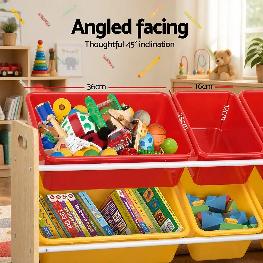 Kids Toy Box Storage Rack 12 Bins Four Tier Organizer for Room 86 x 27 x 88 cm