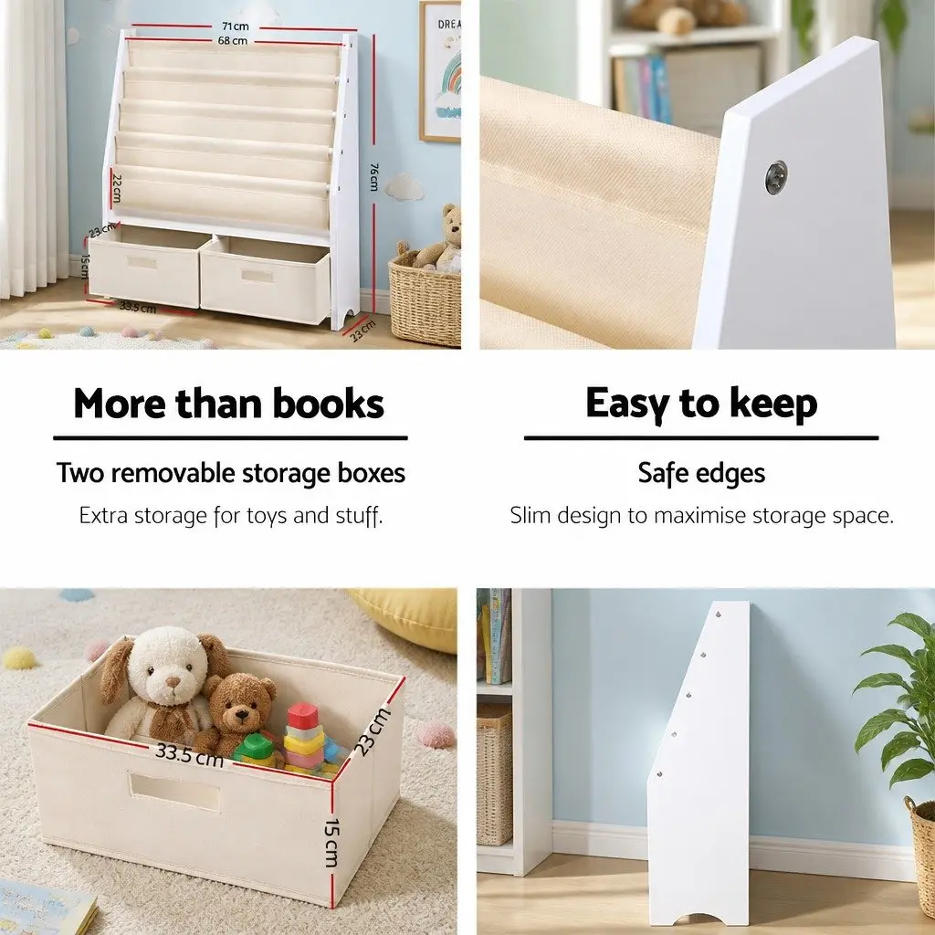 Kids Bookshelf 4 Tier Storage Organiser Bookcase with Drawers Children's