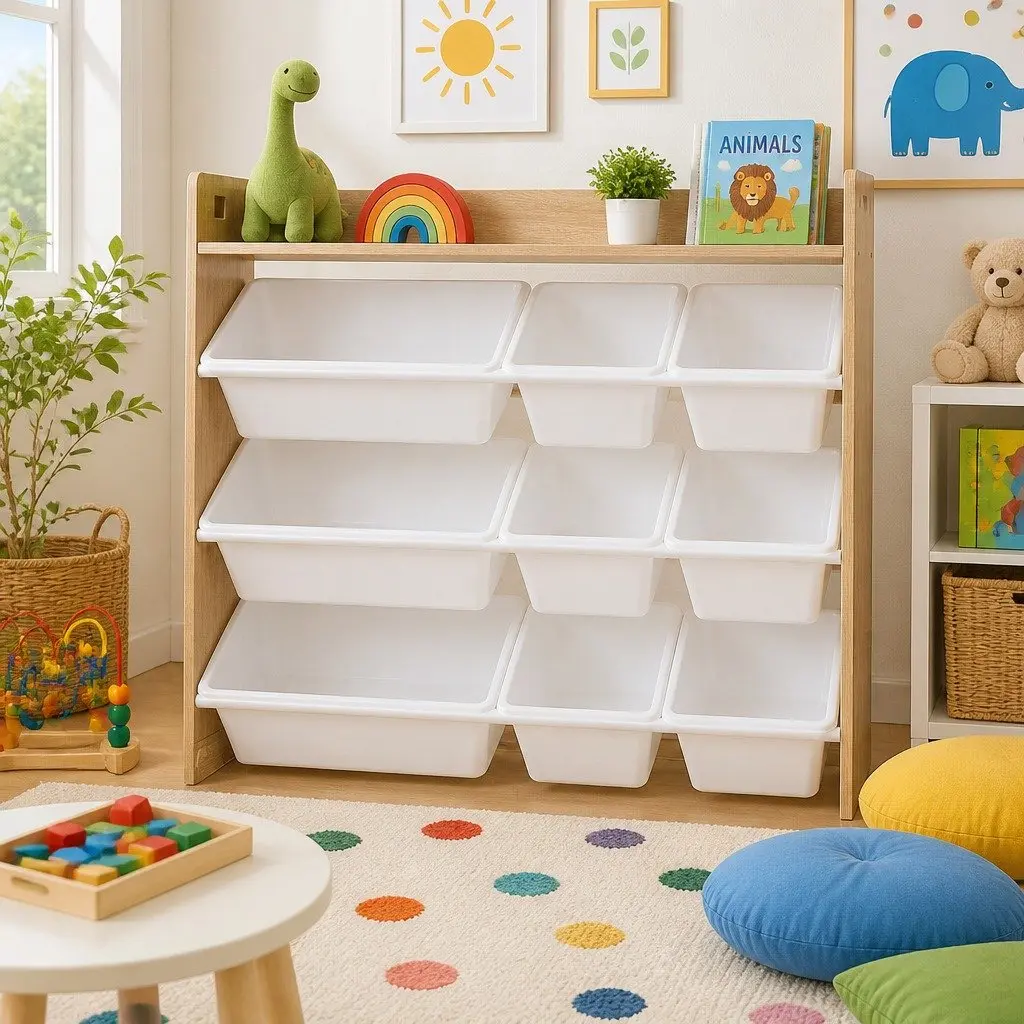Kids Toy Box Organiser 9 Bins 4-Tier Storage Rack for Kids Room