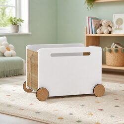 Kids Toy Box Storage Container Organiser White Wheels Rope Portable Chest
