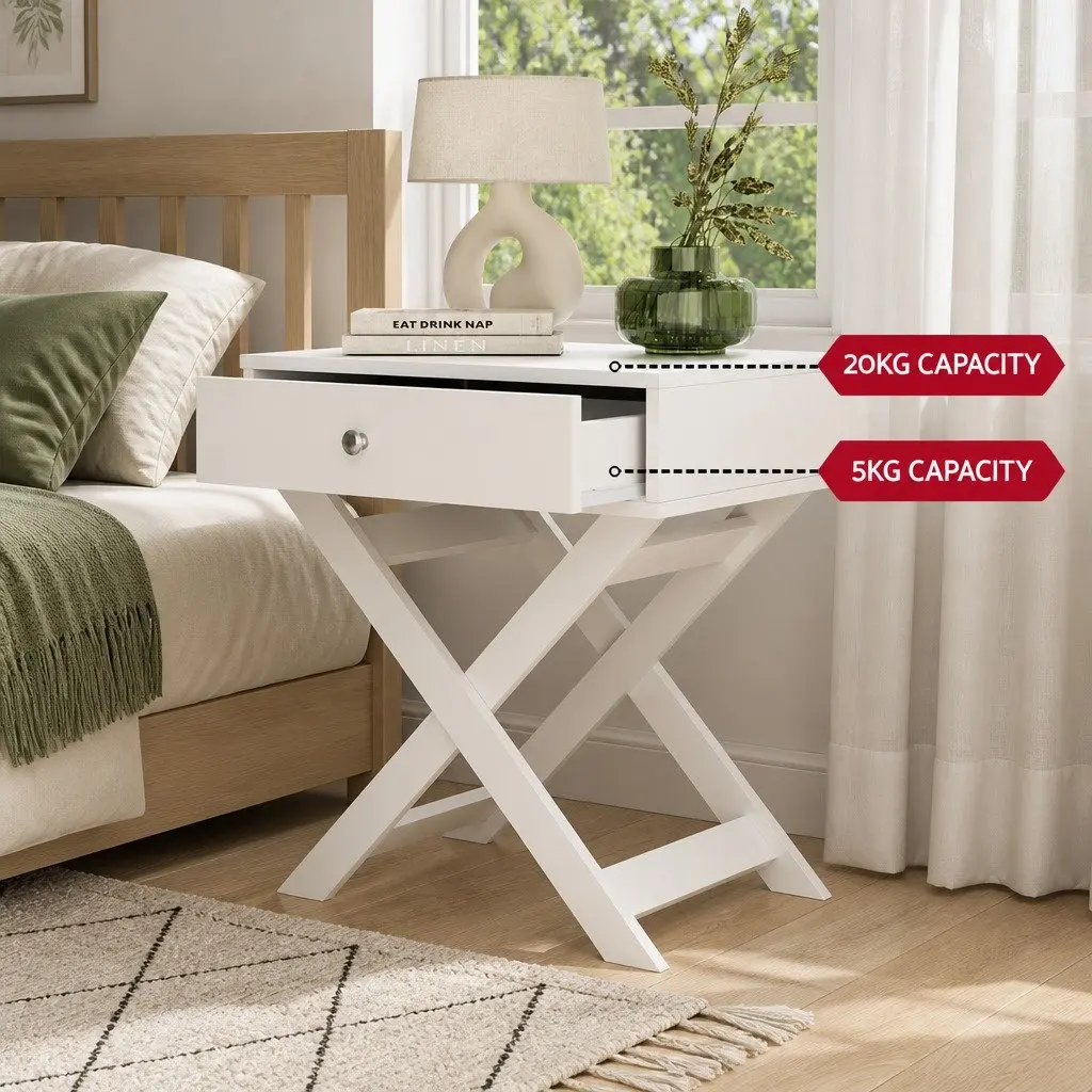 Bedside Table with Drawer White Storage Nightstand Side Cabinet Bedroom