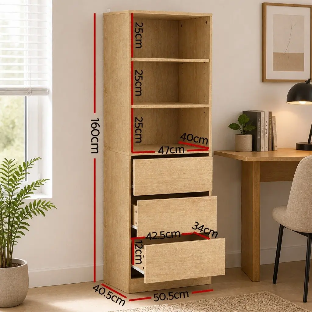 Chest of Drawers Tallboy Storage Bedroom Furniture Pine 3 Drawer