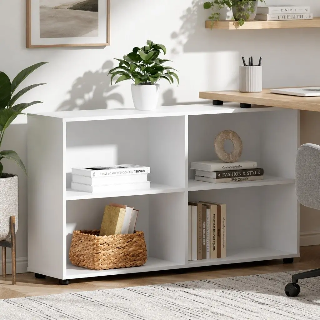 L-Shaped Computer Desk with Swivel Bookshelf for Office or Home 130cm x 60cm x 75cm White