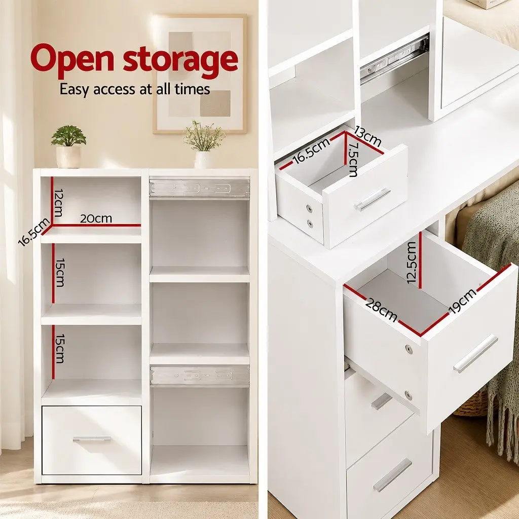 Dressing Table Stool Set with Sliding Mirror and Storage
