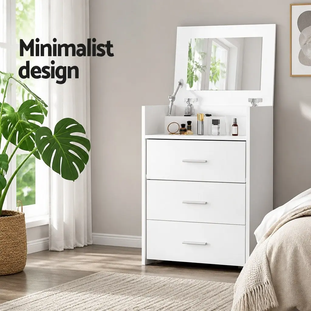 2-in-1 Bedside Dressing Table Stool Set White Bedroom Vanity Mirror Storage