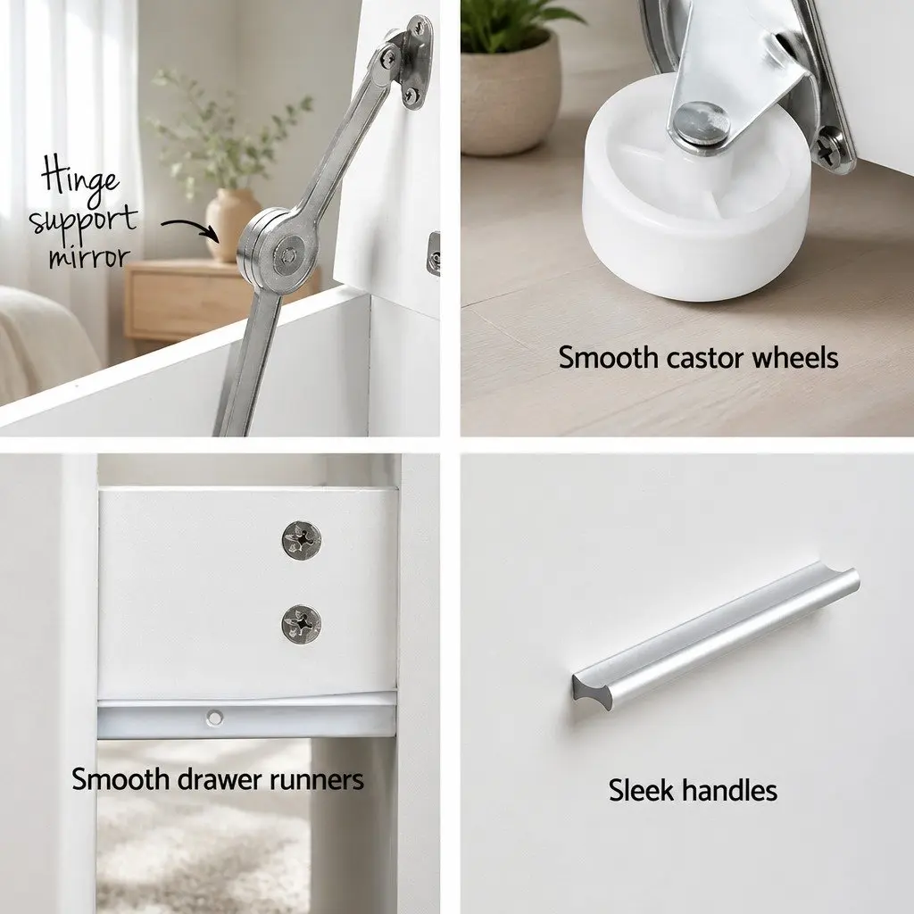 2-in-1 Bedside Dressing Table Stool Set White Bedroom Vanity Mirror Storage