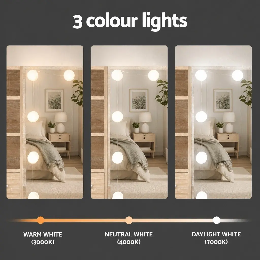 Dressing Table Set for Bedroom with Stool and 10 LED Bulbs Hollywood Mirror