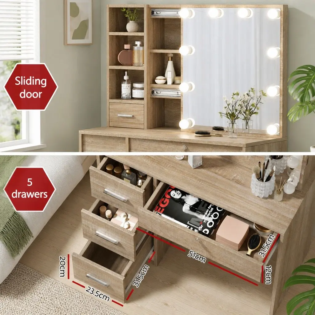 Dressing Table Set for Bedroom with Stool and 10 LED Bulbs Hollywood Mirror