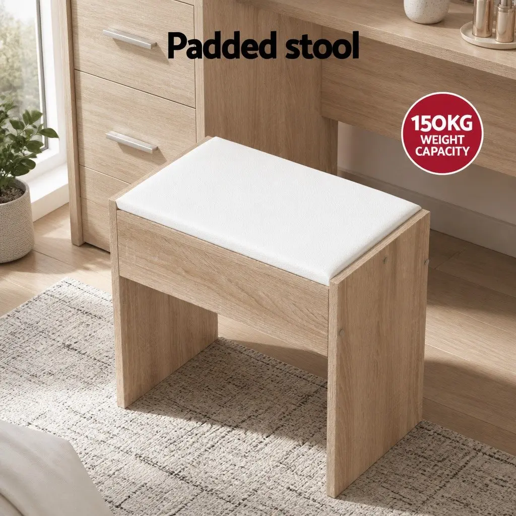 Dressing Table Set for Bedroom with Stool and 10 LED Bulbs Hollywood Mirror