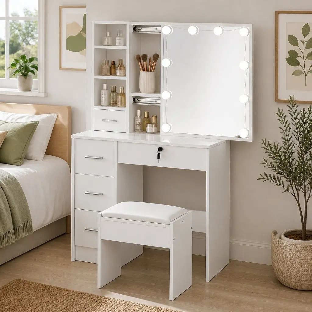 Dressing Table with LED Bulbs and Storage Drawers