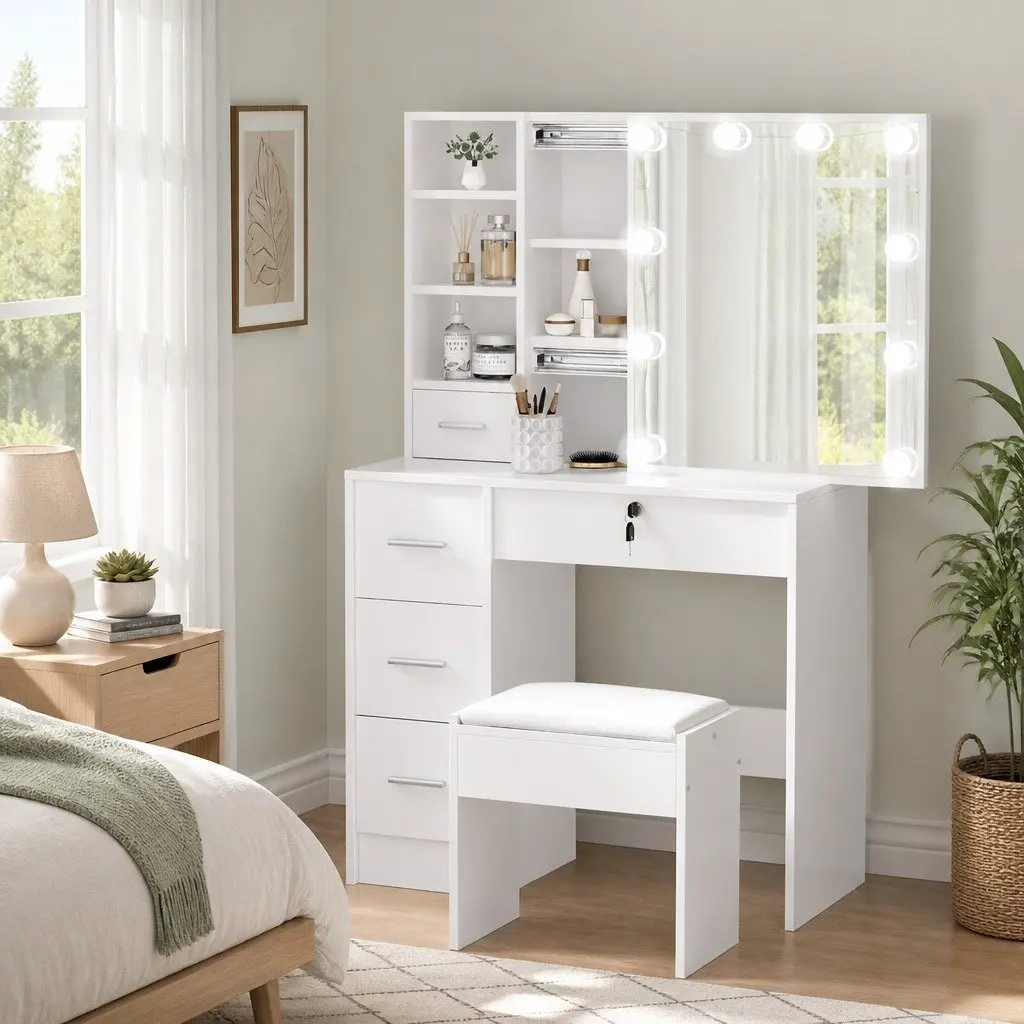 Dressing Table with LED Bulbs and Storage Drawers