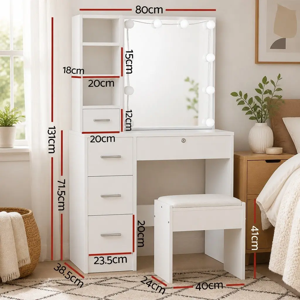 Dressing Table with LED Bulbs and Storage Drawers
