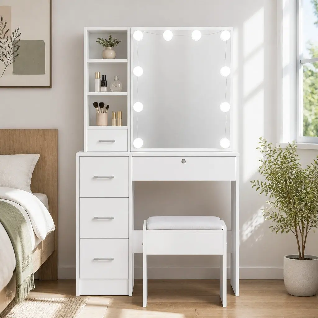 Dressing Table with LED Bulbs and Storage Drawers