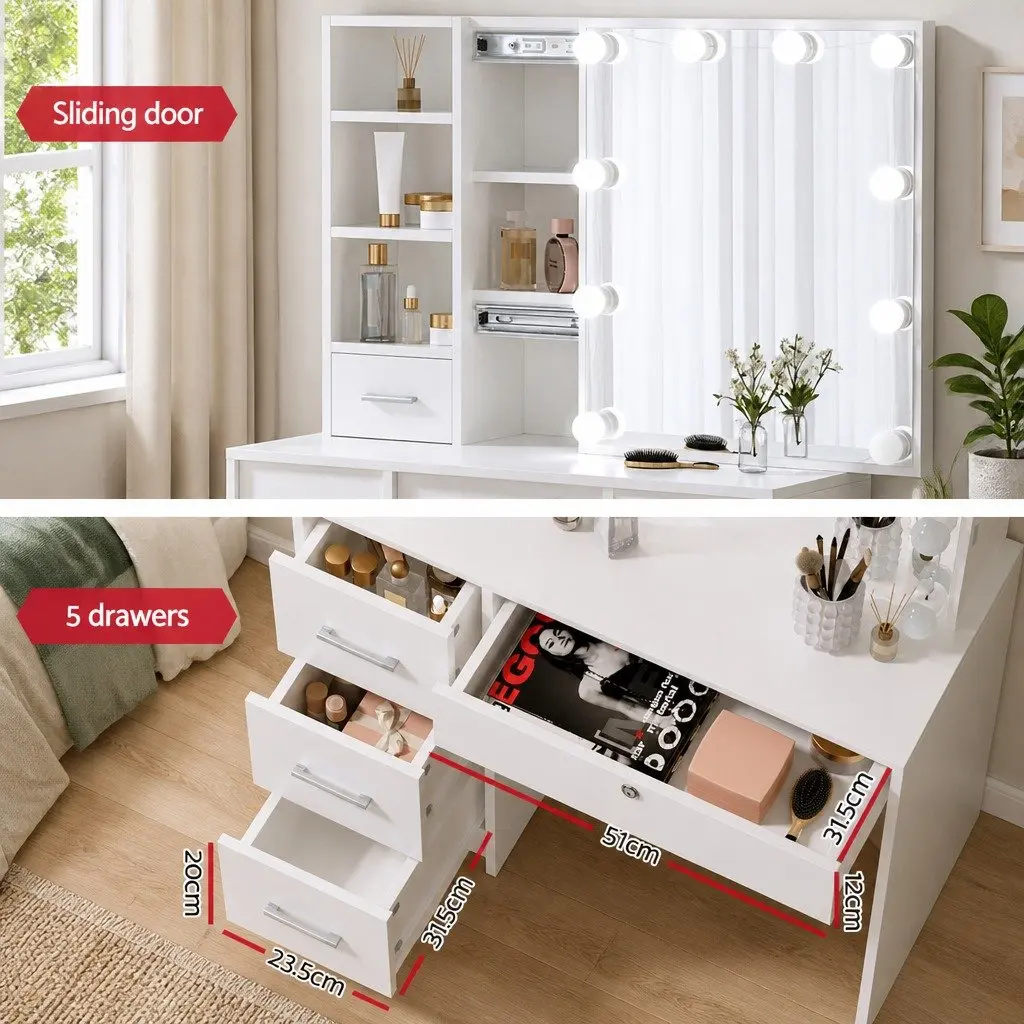 Dressing Table with LED Bulbs and Storage Drawers