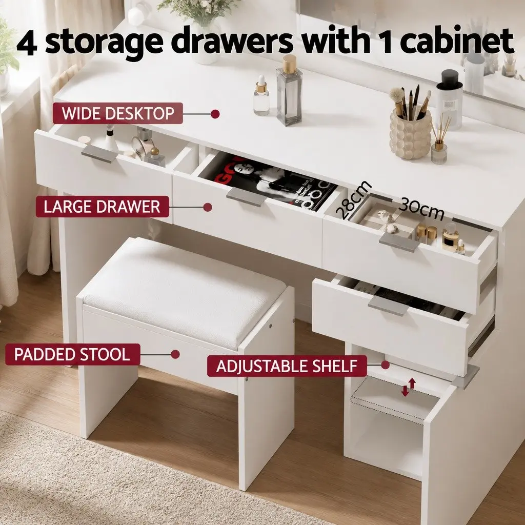 LED Dressing Table with Mirror and Stool