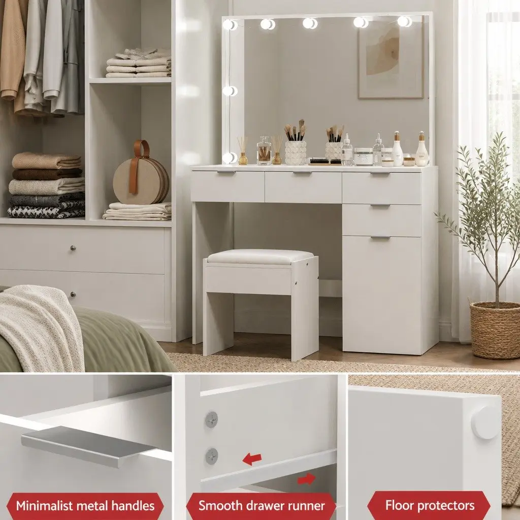 LED Dressing Table with Mirror and Stool