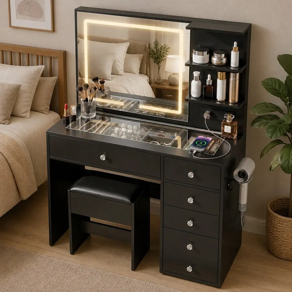 Dressing Vanity Desk with Adjustable LED Mirror