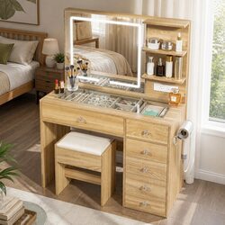 Dressing Table with LED Mirror, Drawers & Stool - Specs Inside