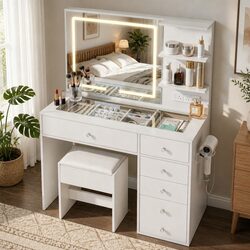 Detailed Specs: White LED Vanity Dressing Table & Stool