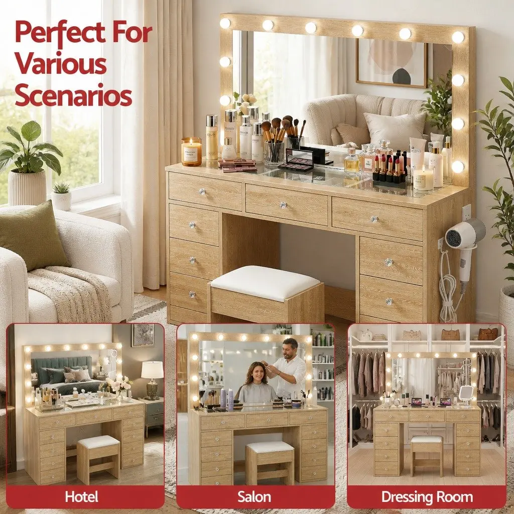 Dressing Vanity Desk with LED Makeup Mirror