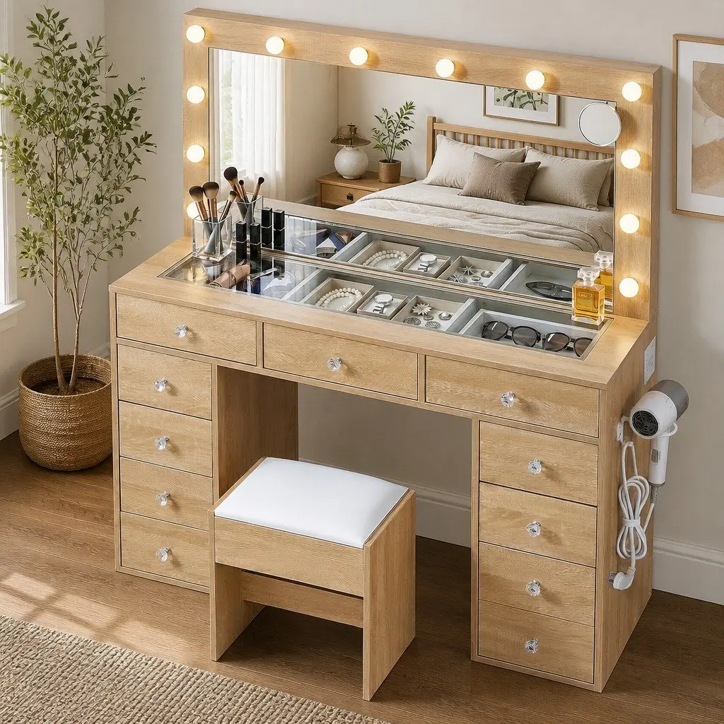Dressing Vanity Desk with LED Makeup Mirror