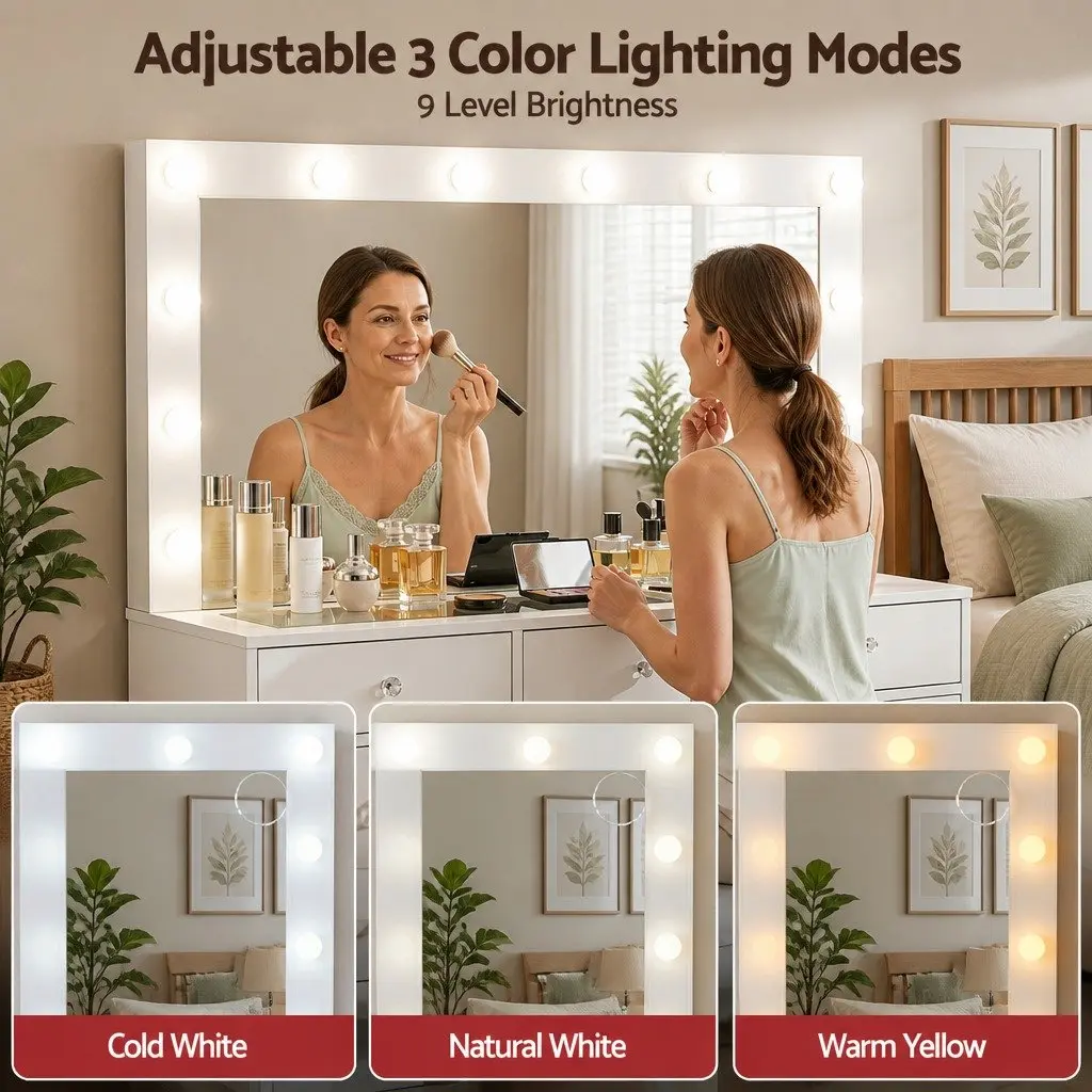 Dressing Table Vanity Desk for Bedroom with LED Mirror and Stool White 120cm