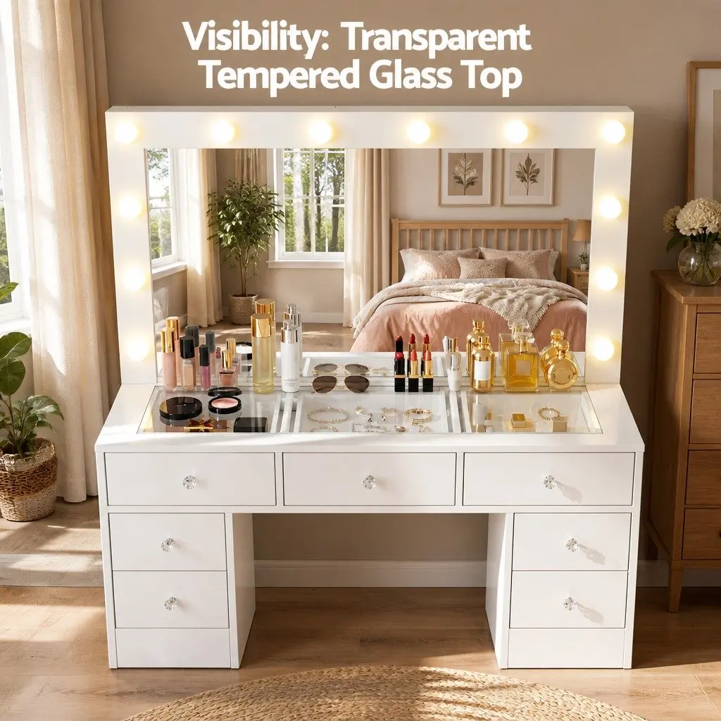 Dressing Table Vanity Desk for Bedroom with LED Mirror and Stool White 120cm