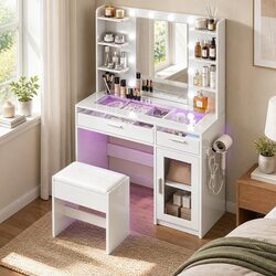 Dressing Table with RGB Lighting and Hollywood Mirror - Specs Included