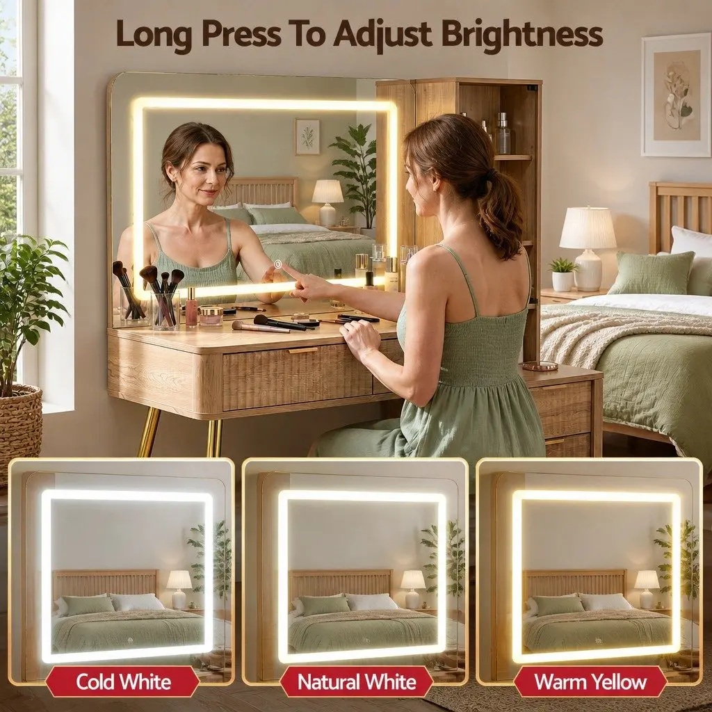 Dressing Table Bedroom 121cm W x 40cm D x 136cm H with LED Vanity Mirror and Charging Station