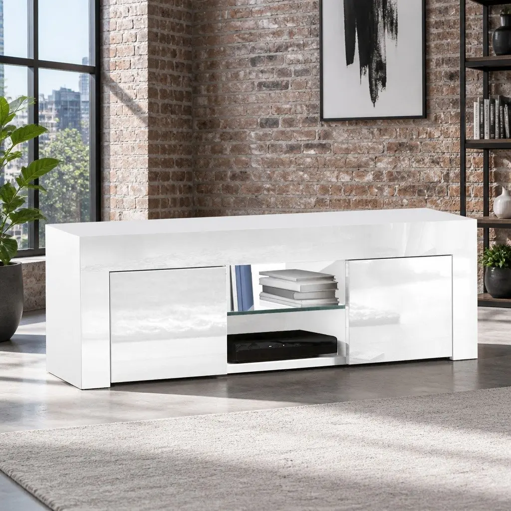 Entertainment Unit TV Cabinet for Living Room 130cm White Storage Shelves