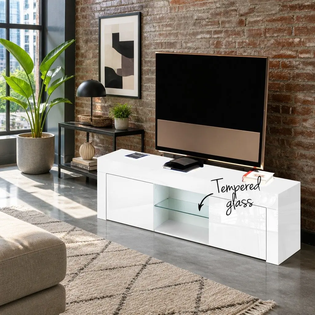 Entertainment Unit TV Cabinet for Living Room 130cm White Storage Shelves