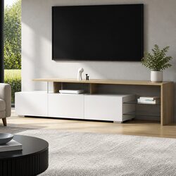 Detailed Specs: 180cm TV Cabinet with White Wood Finish