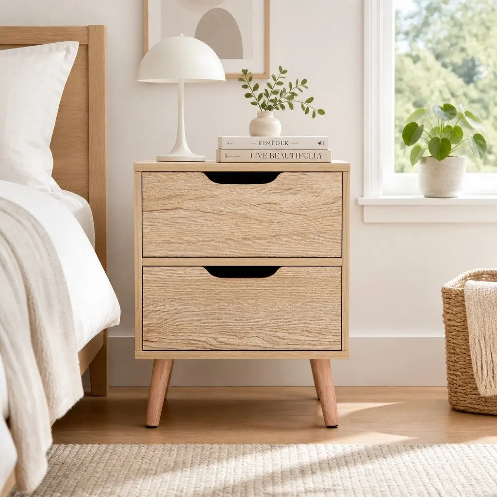 Bedside Table 2 Drawers Nightstand Black Bedroom Storage Furniture Easy Assembly