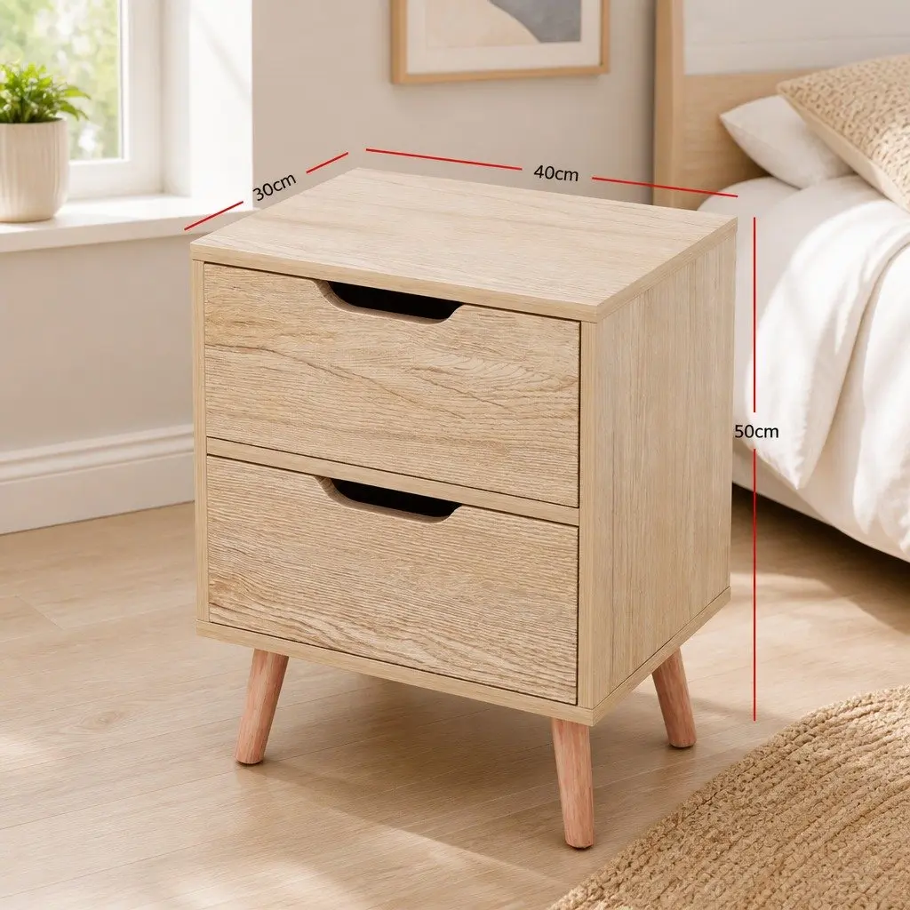 Bedside Table 2 Drawers Nightstand Black Bedroom Storage Furniture Easy Assembly