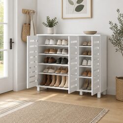 Shoe Rack Cabinet 30 Pairs 5-Tier Adjustable Shelf Storage Organiser White