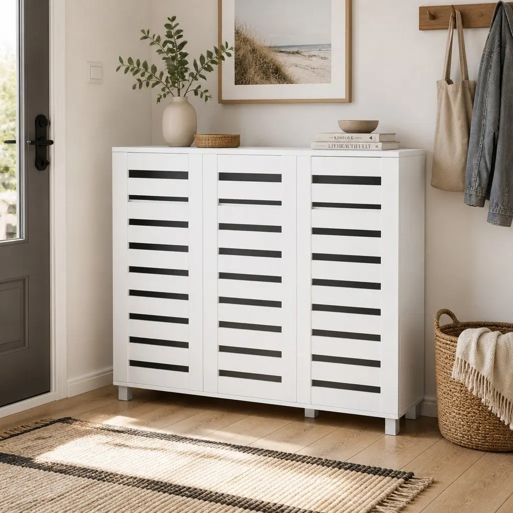 Shoe Rack Cabinet Living Room 5-Tier Adjustable Shelf Storage Organiser White
