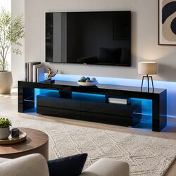 Black Entertainment Cabinet with LED and Storage 189cm