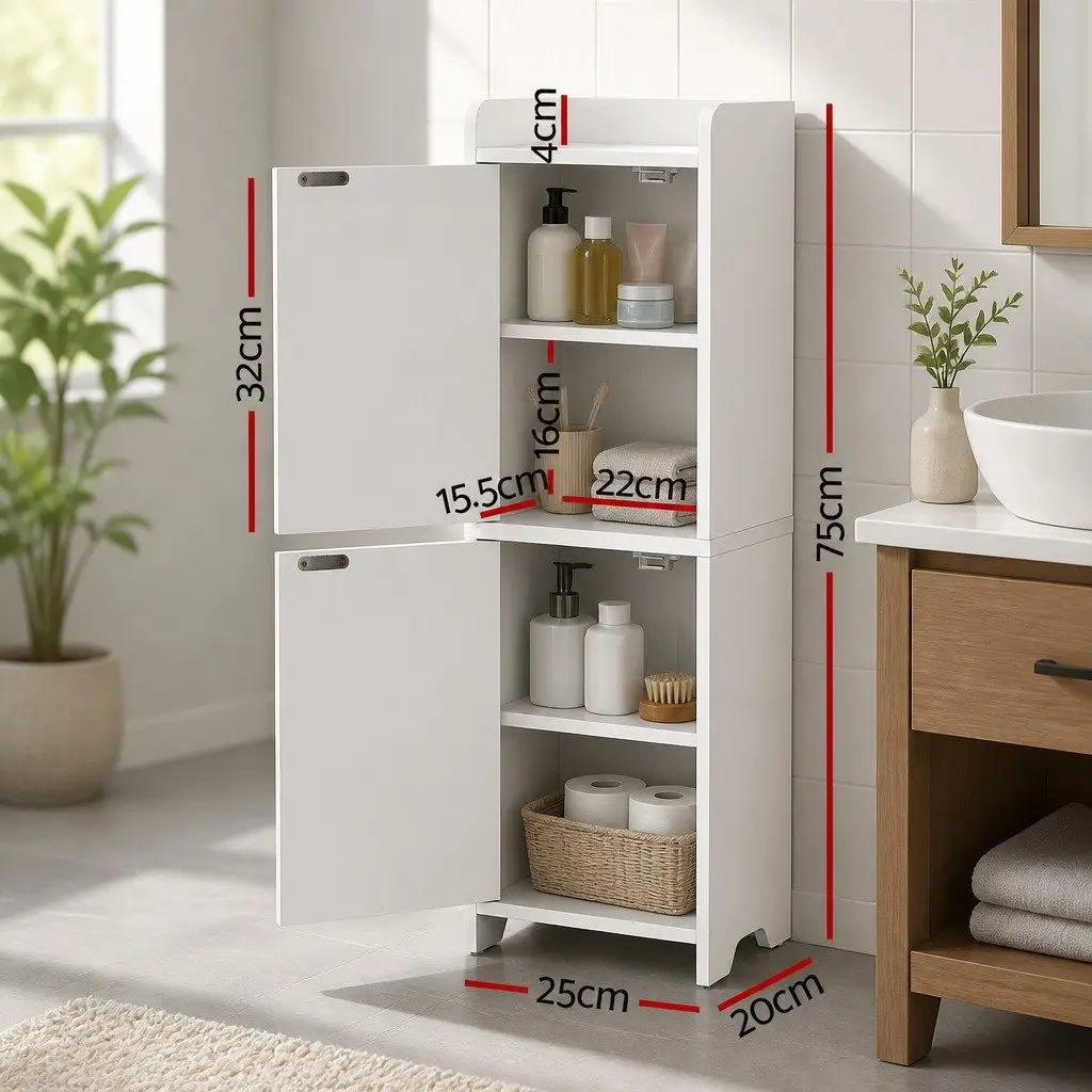 Bathroom Storage Cabinet Slim Organizer Adjustable Shelves White 2-Tier