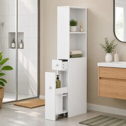 White Bathroom Storage Cabinet 135cm Tall
