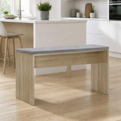 90cm Wooden Dining Bench with Faux Linen Upholstery