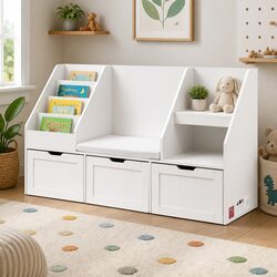 Kids Storage Organiser with Bench Seat in White