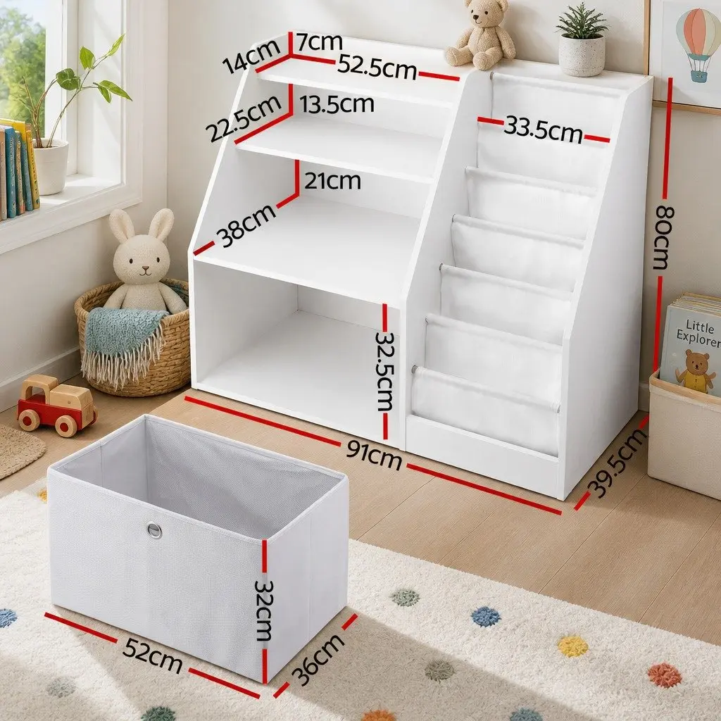 Kids Bookshelf Storage Organizer for Kids Room White 91cm x 39.5cm x 80cm