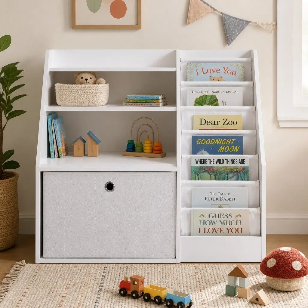 Kids Bookshelf Storage Organizer for Kids Room White 91cm x 39.5cm x 80cm