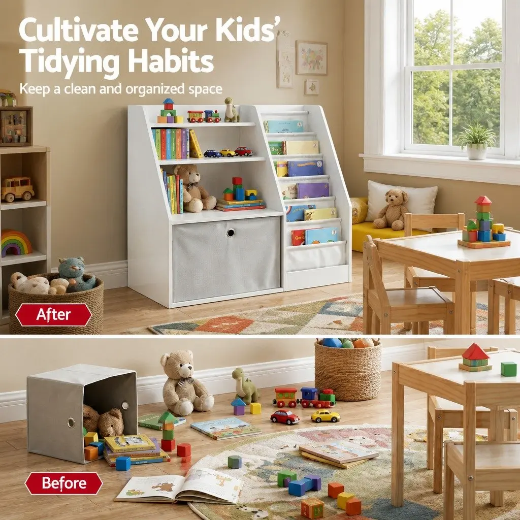 Kids Bookshelf Storage Organizer for Kids Room White 91cm x 39.5cm x 80cm