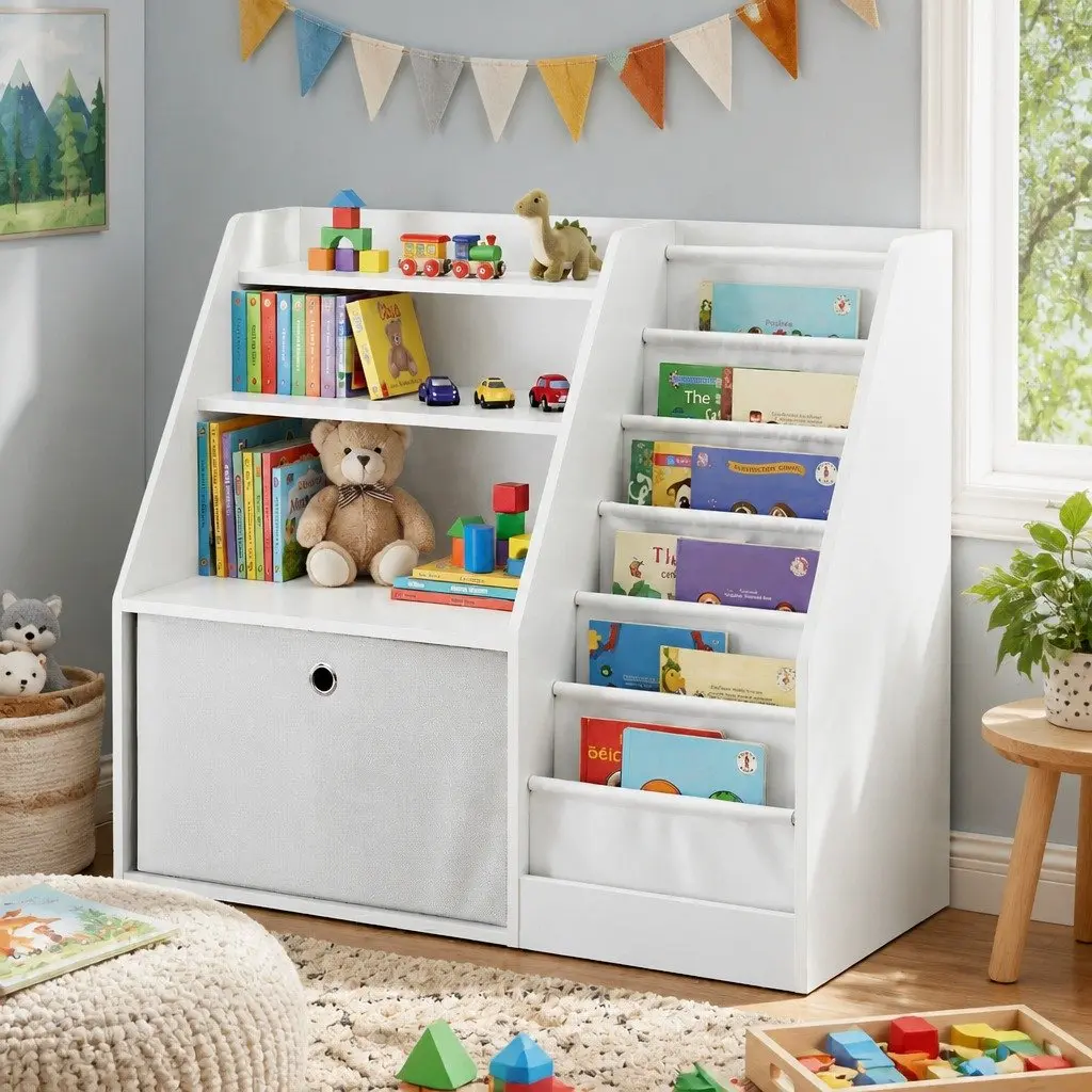 Kids Bookshelf Storage Organizer for Kids Room White 91cm x 39.5cm x 80cm