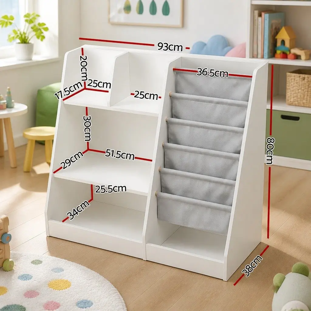 Kids Bookshelf Storage Organizer for Toddler Room White