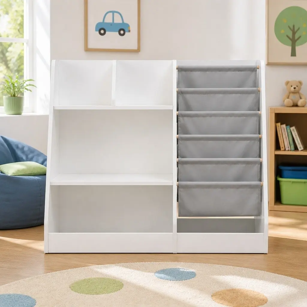 Kids Bookshelf Storage Organizer for Toddler Room White