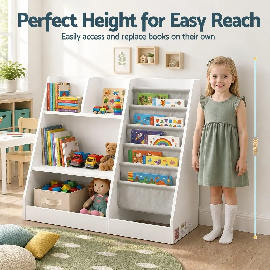 Kids Bookshelf Storage Organizer for Toddler Room White