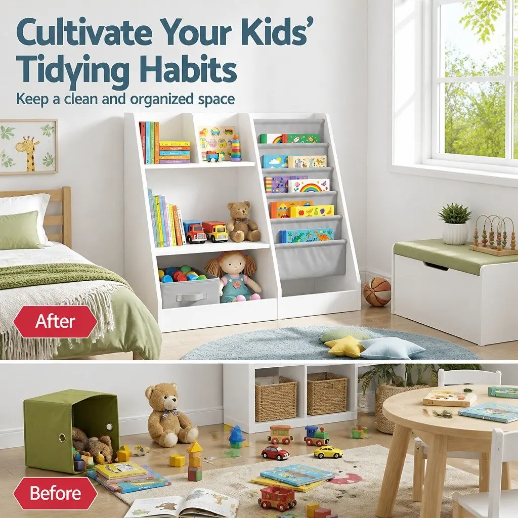 Kids Bookshelf Storage Organizer for Toddler Room White